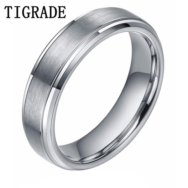 Tigrade 6mm Mens Argento Carburo di Tungsteno Anello Spazzolato Bordi Lucidi Fedi Nuziali Donne Fascia di Fidanzamento Famale Bague Homme J190716