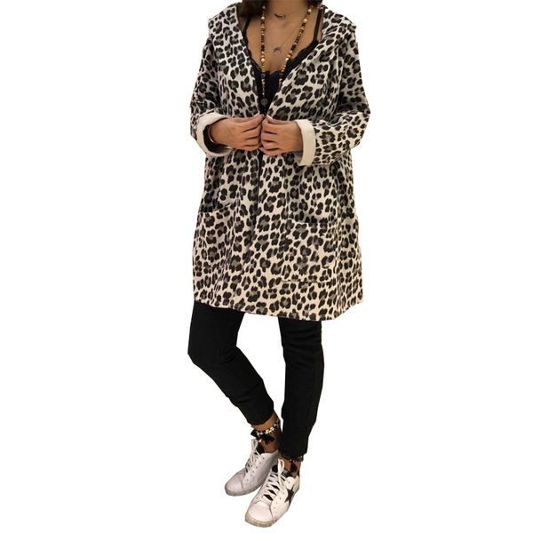 

new women's ladies winter coats leopard printed warm jacket plus size shaggy hooded coat long sleeve outerwear jacket, Black;brown