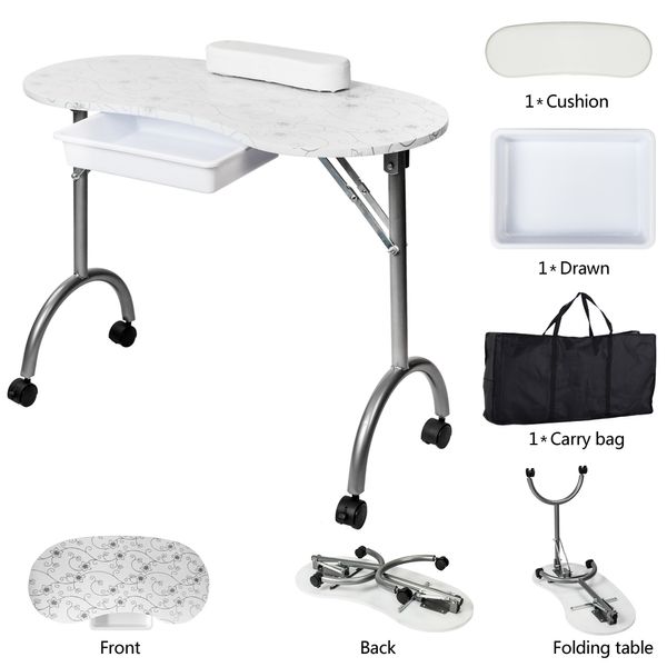 

sonyi manicure nail table portable folding nail station desk 1-drawer manicure table technician desk workstation client wrist pad white