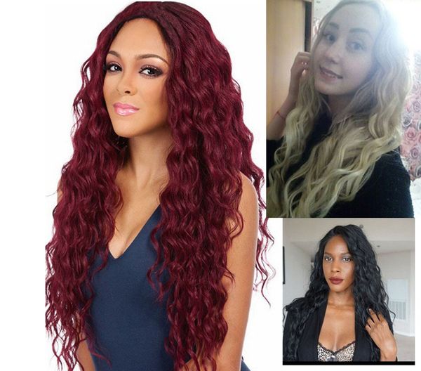 

wine red long curly wigs fluffy hair corn scalding for women synthetic hair wigs 4 colors, Black
