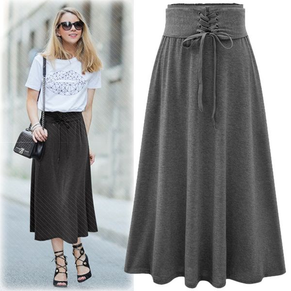 

ankle-length women skirt bow ladies skirts cotton solid skirt, Black
