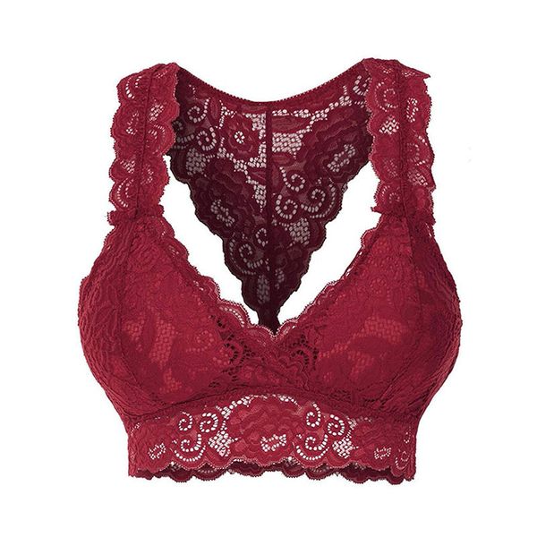 

plus size bralette seamless padded wireless push up vest bras solid women floral lace underwear women 3/4 cups lingerie, Red;black