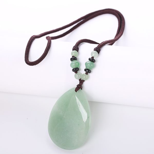 

Water Drop Natural Stone Quartz Crystal Pendant Necklaces for Women Aventurine Jade Long Chain Anniversary Women Jewelry Beads