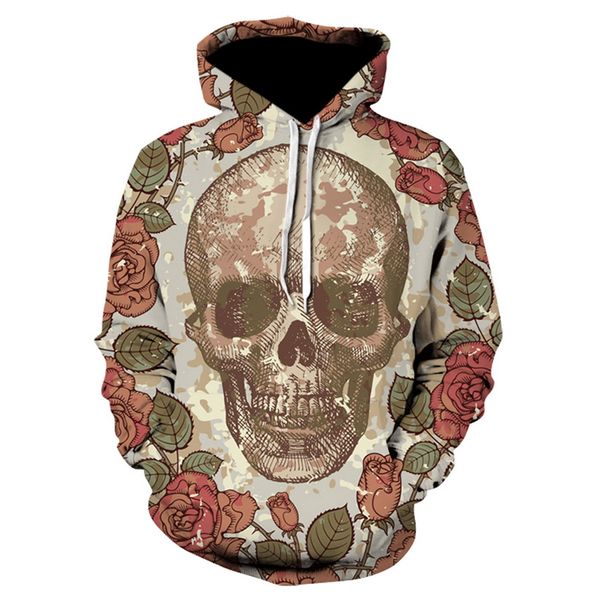 

flower skull printed brand 3d hoodies men women sweatshirts one piece anime pullover hooded autumn tracksuits boy jackets, Black