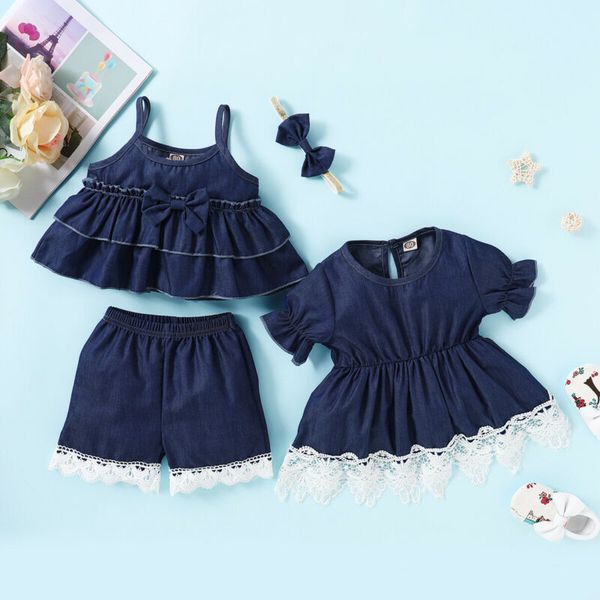 

pudcoco new baby fashion cute toddler kids baby girl summer clothes set denim cotton mini dress outfits, White
