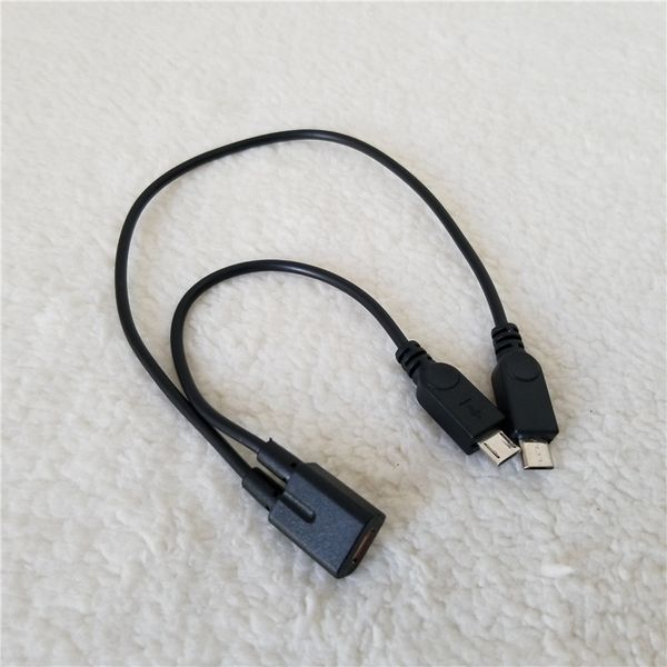 Cabo adaptador micro USB fêmea para duplo macho 1 a 2 divisor de extensão de dados para telefone Android preto