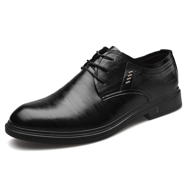 

new 2019 men formal shoes leather business casual shoes hih quality men dress office round toe shoes male breathable oxfords, Black