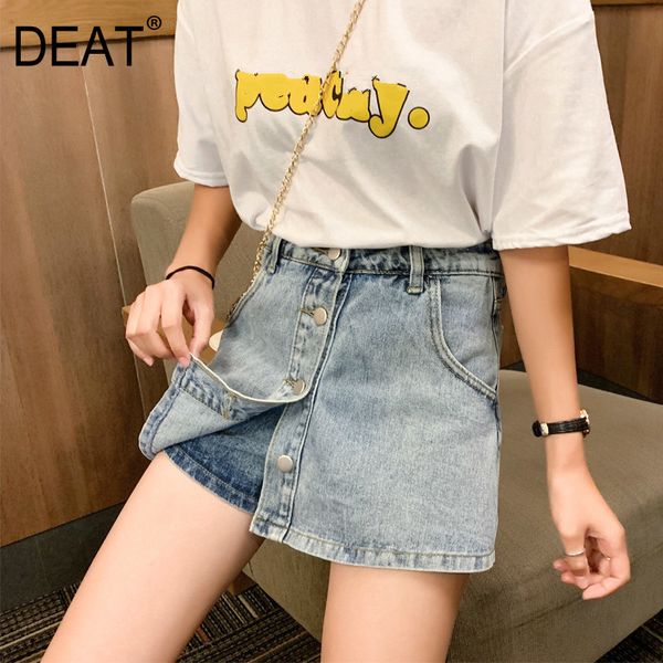 

women's jeans [deat] 2021 spring fast delivery women short denim leisure fake two piece button design slim korean fashion tide clothes, Blue