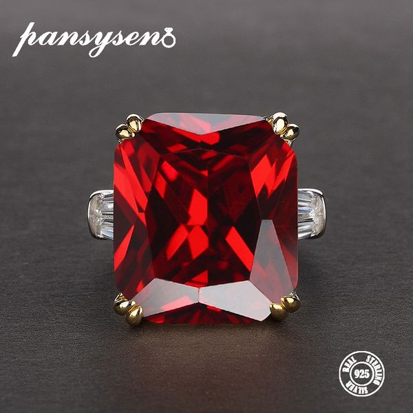 

pansysen charms 14x16mm big ruby gemstone rings for women men genuine 925 sterling silver engagement finger ring fine jewelry, Golden;silver