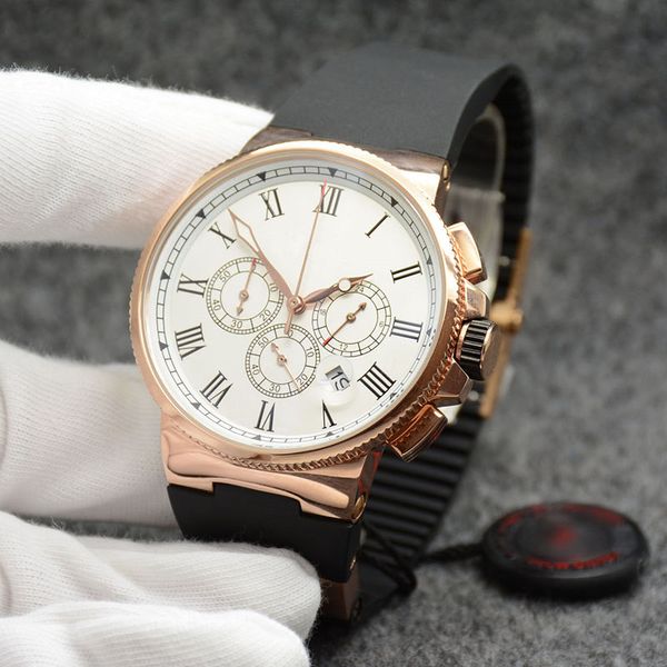 

executive dual time men watch marine chronograph black dial un-153 quartz battery rubber strap wristwatches mens watches, Slivery;brown