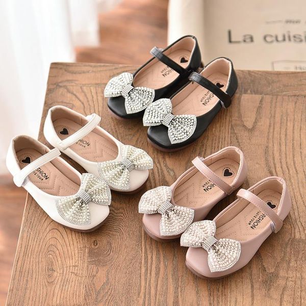 

flat shoes 2021 spring girls pu pear bead princess girl casual fashion 27-36 3colors sl-208 tx07, Black;grey