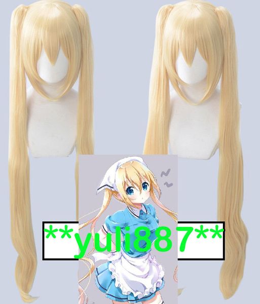 Blend S Kaho Hinata Loira Cosplay Lolita Longo Ondulado Rabos De Cavalo Perucas Y201