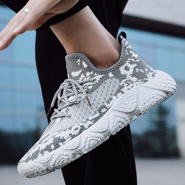

new mesh men sneakers casual lace-up sneakers breathable for male tennis flying weaving tourist sports shoes footwear fashion, Black
