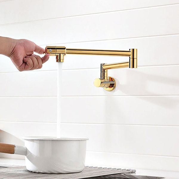 

Matt Black/Nickle Brushed Brass Free Rotation Single Cold Kitchen Faucet Foldable Sink Water Tap Wall Mounted