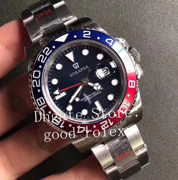 

2019 baselworld gm factory watch men's automatic cal.3186 movement men red blue bezel 904l steel gmt pepsi 126719 blro eta sapphire wat, Slivery;brown