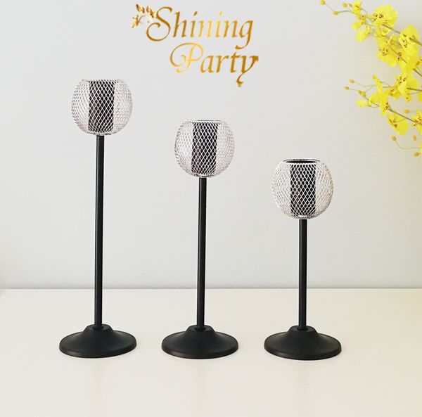

shining party black+silver metal candle holders wedding centerpieces candlesticks wedding party christmas bar home decoration