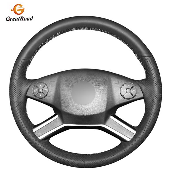 

hand-stitched black pu artificial leather anti-slip car steering wheel cover for m-class 2009-2011 r-class 2010