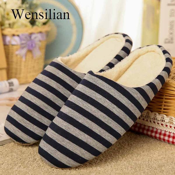 

winter slippers men warm house slippers fluffy slides striped footwear couple shoes indoor flip flops pantoffels heren, Black