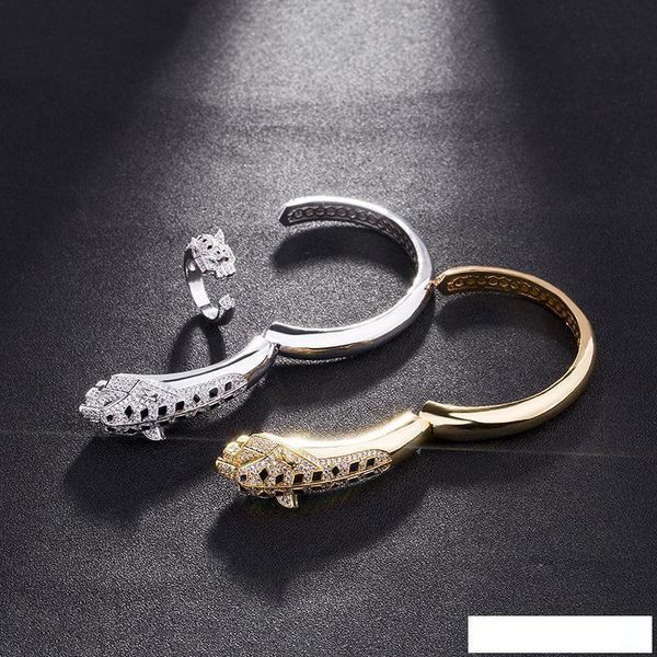 

леопардовые браслеты для женщин 18k позолоченные хип хоп ювелирные изделия bling кубический цирконий свадебный браслет бренд дизайнер брасле, Black