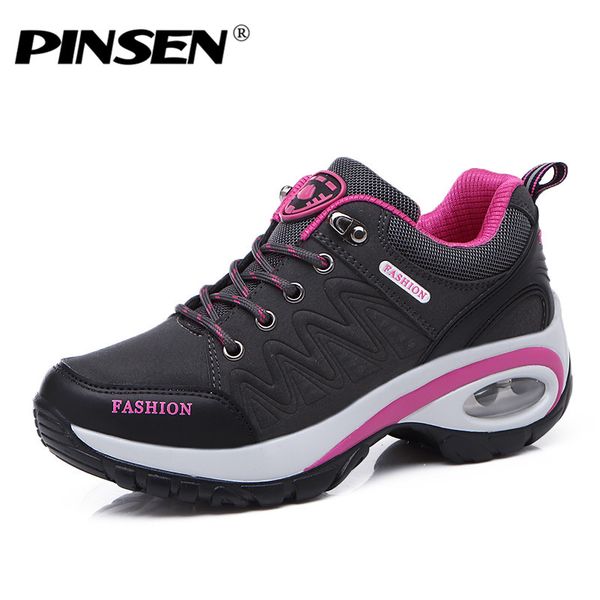

pinsen new 2019 women sneakers leather suede outdoor hiking casual shoes woman non-slip comfortable tenis feminino, Black