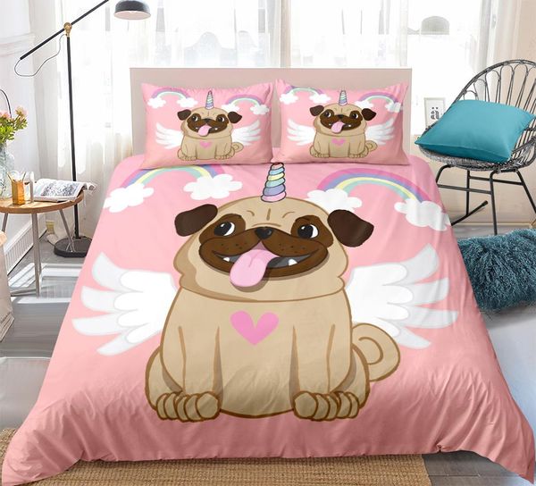 

rainbow pug bedding set angel dpg duvet cover pink for girls quilt cover set cartoon dog kids home textiles 3-piece twin single