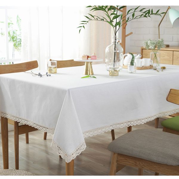 

solid color lace tablecloth white cotton linen dinner table cloth restaurant decoration tablecover manteles de mesa rectangular