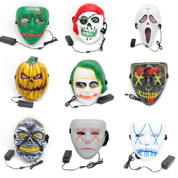 EL Maske Halloween Party Maskerade Masken Neon Maske Licht Glow In The Dark Mascara Horror Masken Leuchtende Masken Purge YD0360