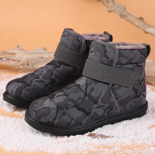 

men boots waterproof plus size men ankle snow boots shoes warm fur plush hook & loop man winter shoes footwear, Black