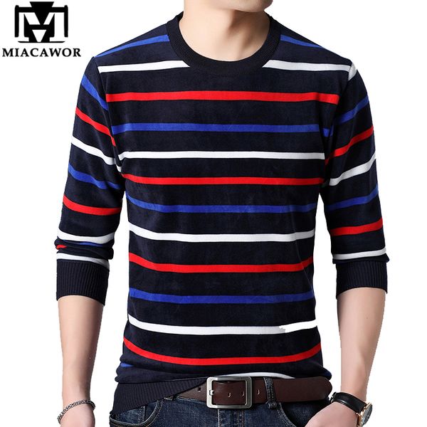 

miacawor new thick winter sweater men fleece warm pullover men casual striped slim fit jumpers knitwear sweater pull homme y249, White;black