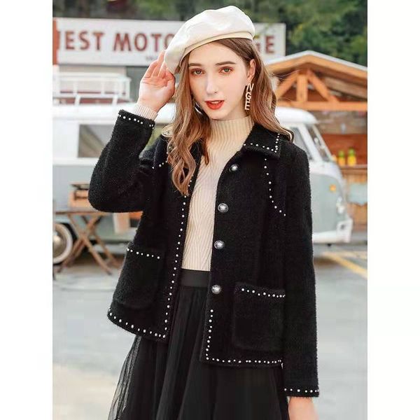 

women winter wool coat luxury designer womens woollen jacket knitted wool liner thick short coats office lady style jackets gift size sml, Black