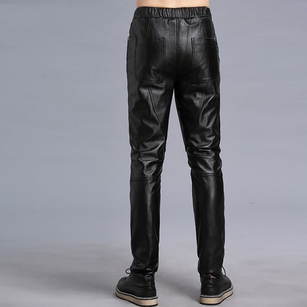 

натуральная кожа мужской pantalon 2020 новая осень high street бизнес классический гарем мужской брюки байкер тонкий тощий карандаш брюки че, Black