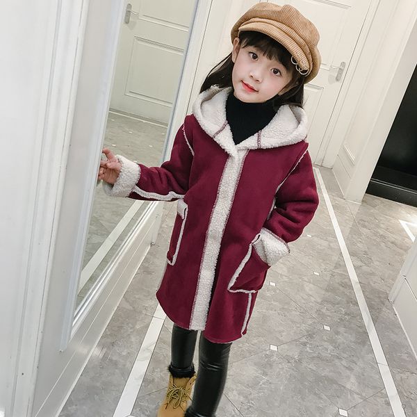 

new brand 2017 autumn winter kid's fashion & casual jackets girl's cashmere long sleeve hooded coats kids warm clothing outwears, Blue;gray