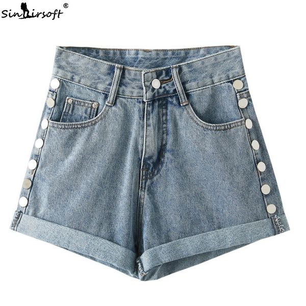 

new arrival denim soild shorts women side sequined high waist loose shorts female streetwear vintage trousers summer clothing, White;black