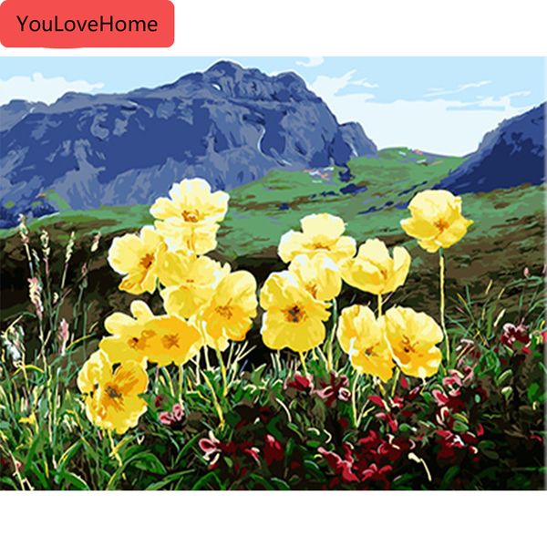 

картины по номерам цветочный рисунок холст акриловая ручная роспись живопись по номерам гора настенное искусство для взрослых домашний декор