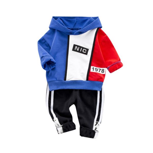 

autumn kids clothes baby boys casual long sleeve mixed color letters hoodie sweatshirt +pants trouser costume set, White