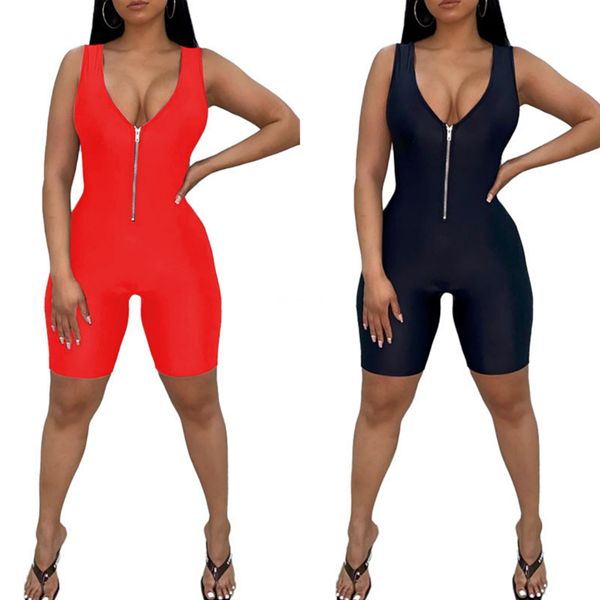

2020 summer womens jumpsuits bodycon polyester shorts pants with zipper for women casual skinny women's rompers clothing s-xl wholes #4, Black;white