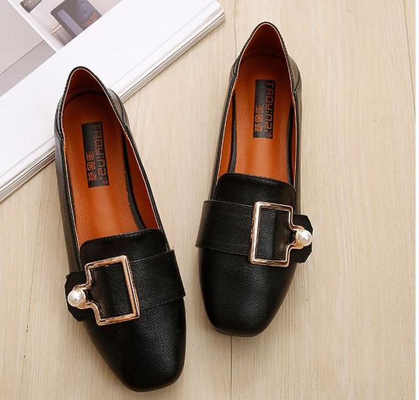 

2019 women's shoes in spring and autumn with new style flat bottom square head @2401, Black