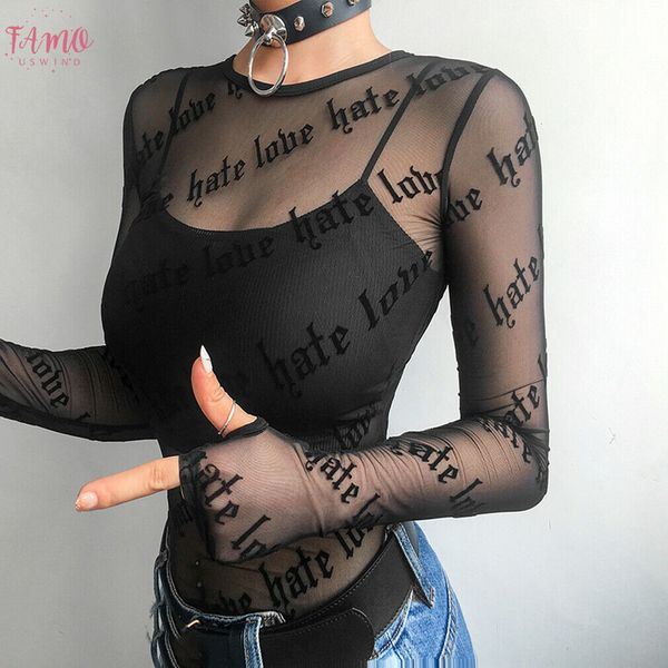 

new women lasdies fashion casual chic summer t shirt tees long sleeve slim mesh t shirt party clubwear, White