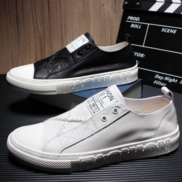 

mens slip on casual real leather shoes flats sneakers brand designer summer loafers footwear genuine leather shoes, Black
