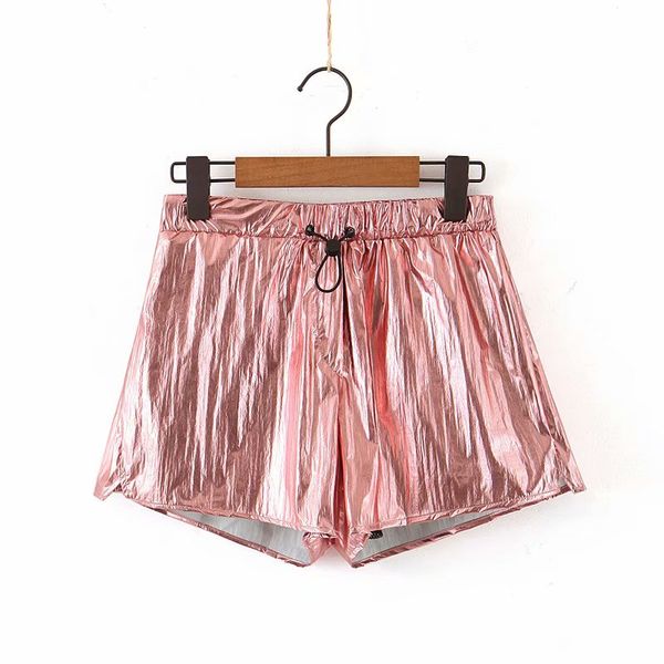 

2019 women fashion solid color shinny shorts ladies elastic waist drawstring casual chic pantalone cortos shorts p566, White;black