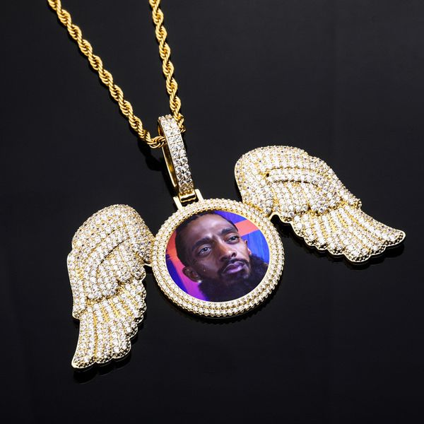 

gold plated full cz angle wings custom made p medallions necklace & pendant with rope chain for men's hip hop jewelry, Silver