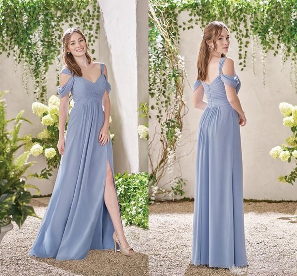 

2019 Garden Off The Shoulder Bridesmaid Dresses Sexy Side Split A Line Floor Length For Wedding Wear Maid Of Honor Wedding Guest Gown