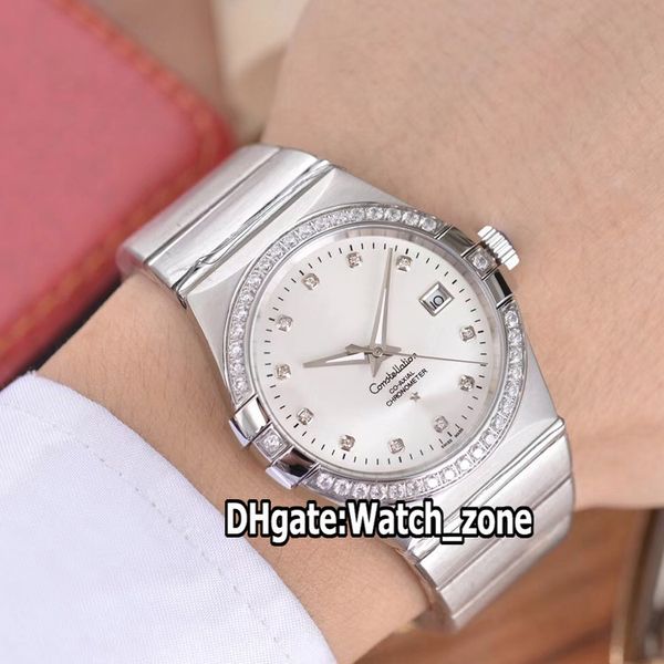 

new 123.55.38.21.52.003 diamond white dial automatic mens watch ss steel bracelet diamond bezel sapphire luxury gents watches watch_zone, Slivery;brown