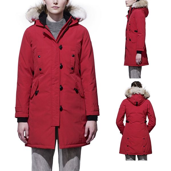 

2019 women wolf hair down parkas designer down jacket windproof keep warm waterproof long section slim goose down jacket female winter e12, Black