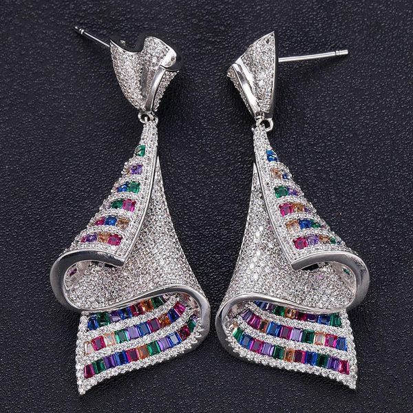 

fashion- luxury trendy annual circle design full mirco paved crystal zircon naija wedding drop earring fashion jewelry, Silver