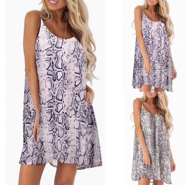 

new fashion snake print dress sukienka women fashion o-neck snake print sleeveless casual loose summer tank dress vestidos #5, Black;gray