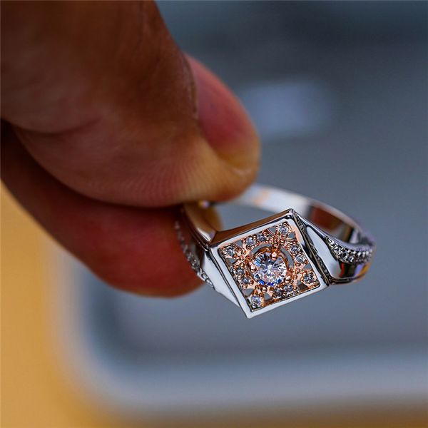 

female round zircon stone ring classic silver rose gold wedding rings for women promise love engagemet ring, Golden;silver