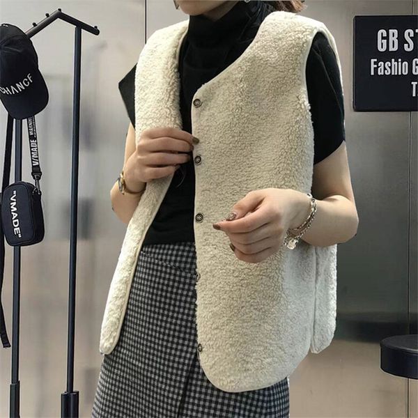 

women vest jacket winter 2019 warm front buttons waistcoat xl chamarra cazadora mujer coat for girls faux fur sleeveless coat, Black;white