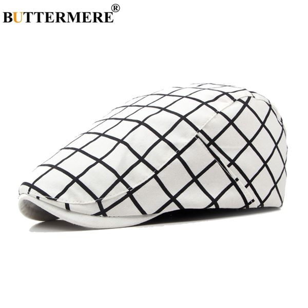 

buttermere plaid beret hats women white british cotton flat cap male checkered classic fashion designer casual gatsby caps, Blue;gray