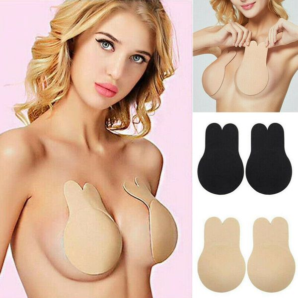 

women push up bra rabbit ears self adhesive bra silicone nipple cover stickers lift breast invisible strapless blackless bra pad